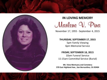 Obituary of Marlene V. Pina
