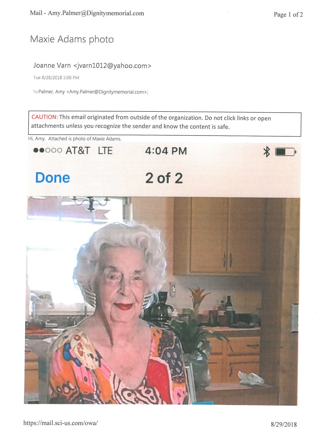 Avis de décès de Maxie Long Adams