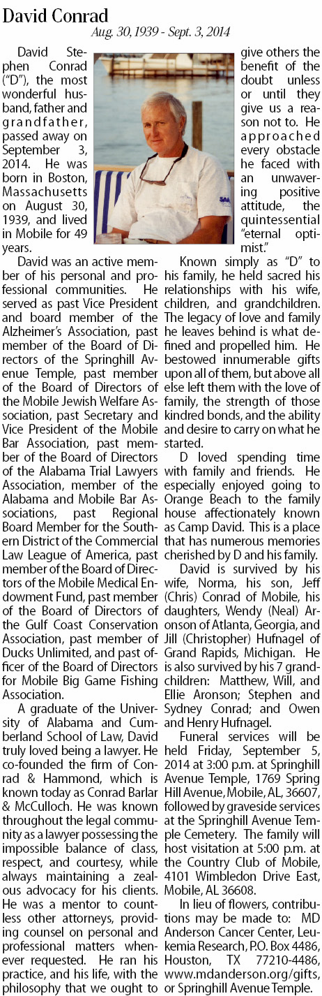 Obituary of David Stephen Conrad