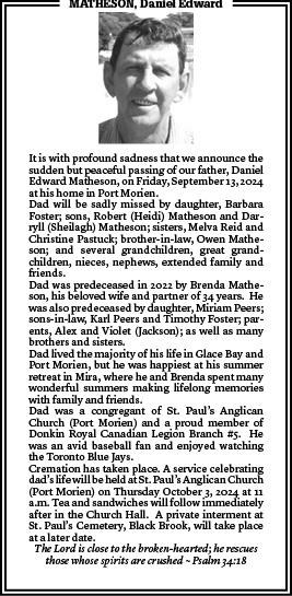 Obituary of Daniel Edward Matheson