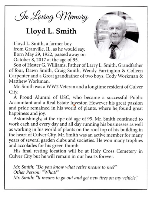 Obituary of Lloyd L. Smith