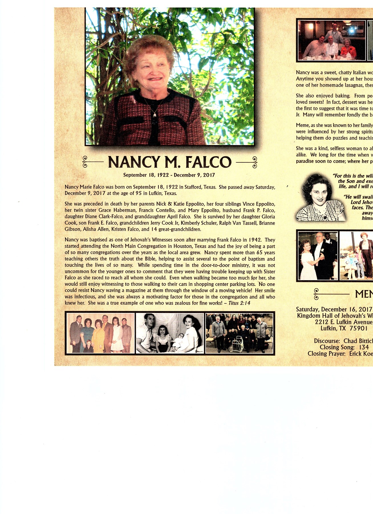 Avis de décès de Nancy Marie Falco