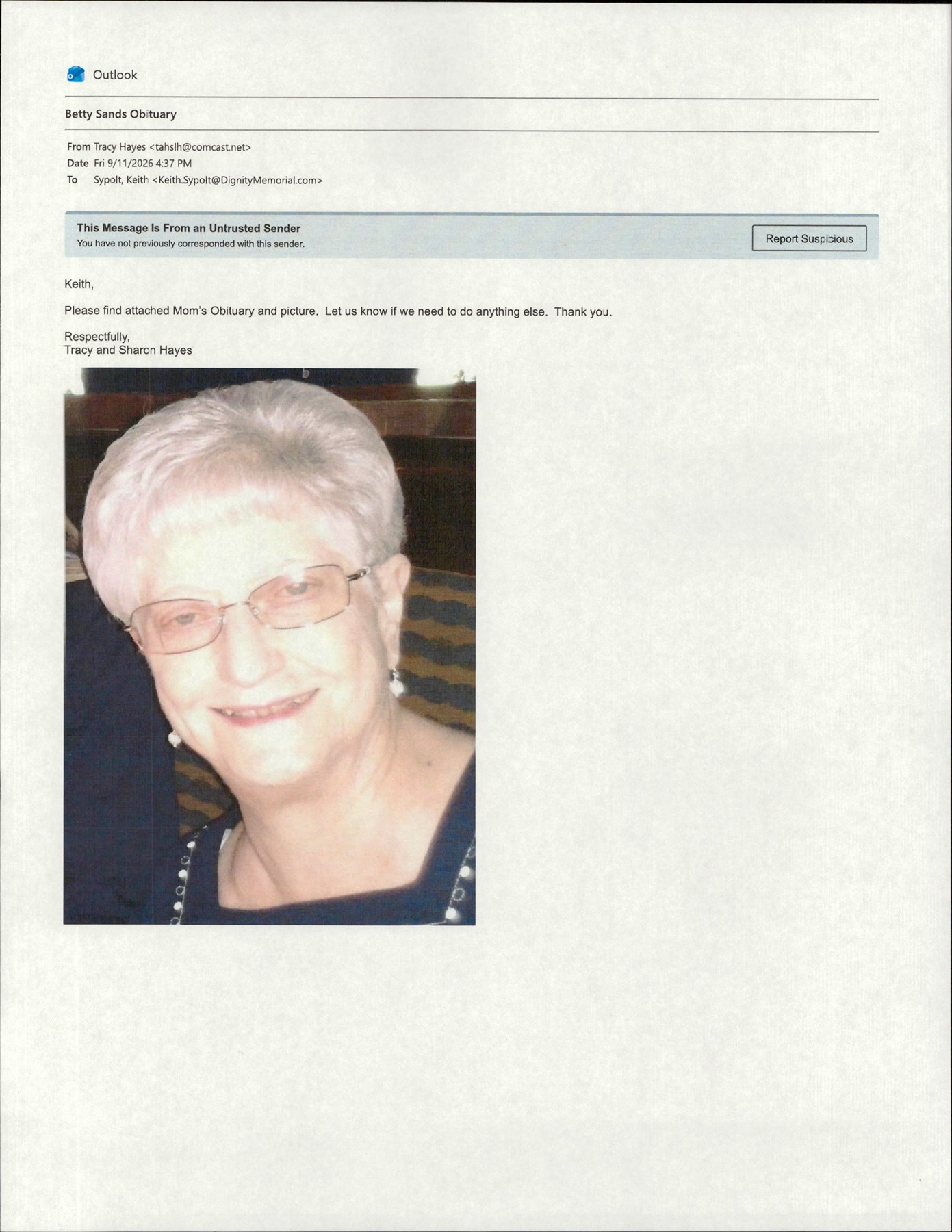 Obituary of Betty L. Sands