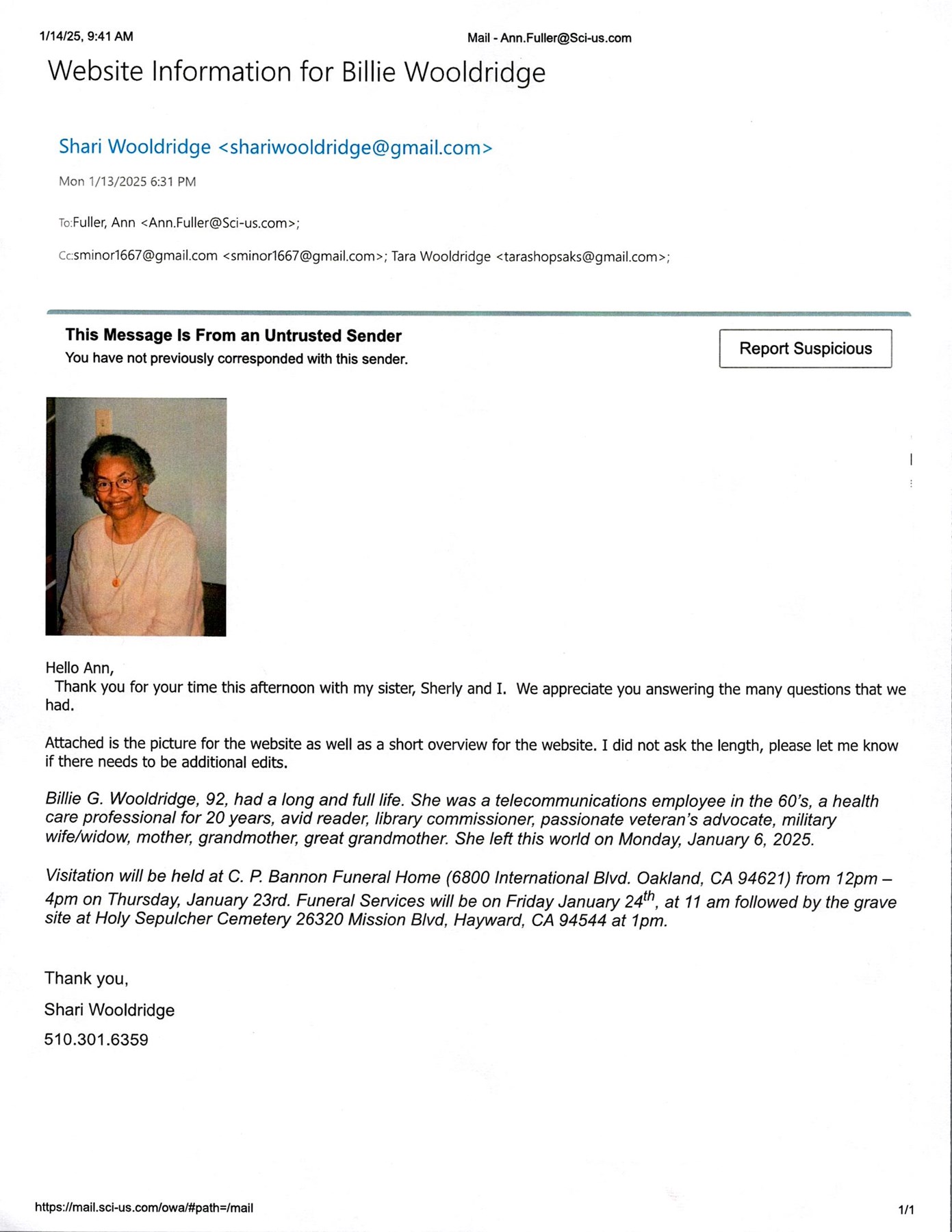 Obituary of Billie Mae Wooldridge