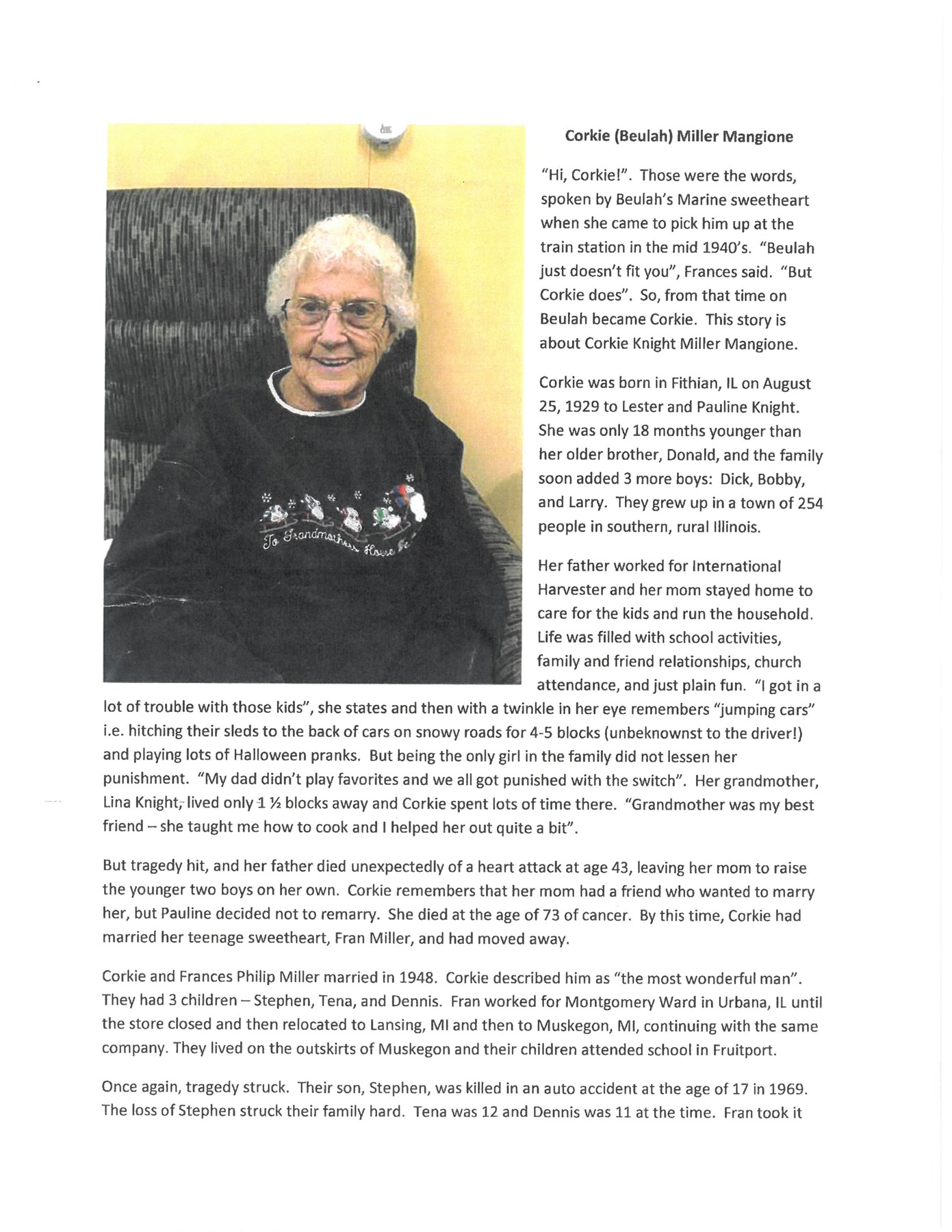 Obituary of Beulah Mae Mangione