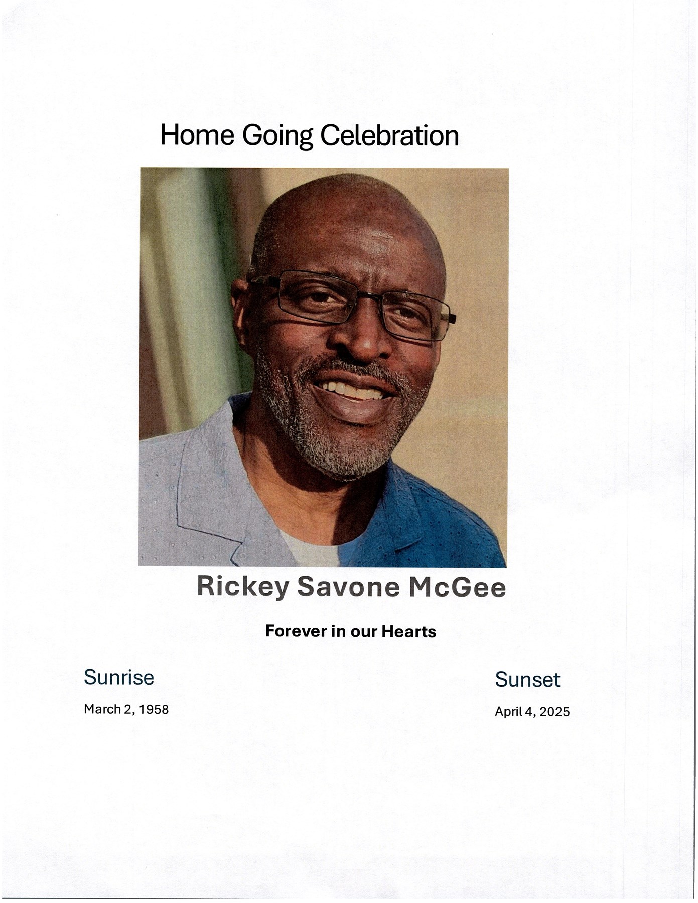 Avis de décès de Mr. Rickey Savone McGee