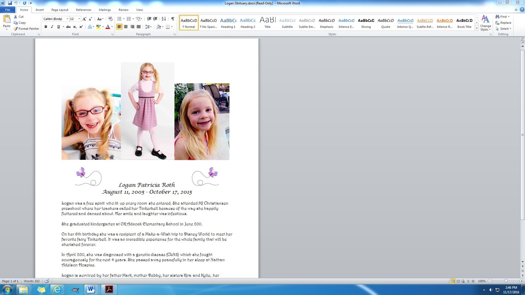 Obituary of Logan Patricia Roth