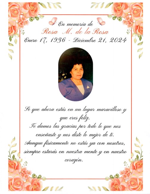 Obituary of Rosa Maria (Estrada) De La Rosa