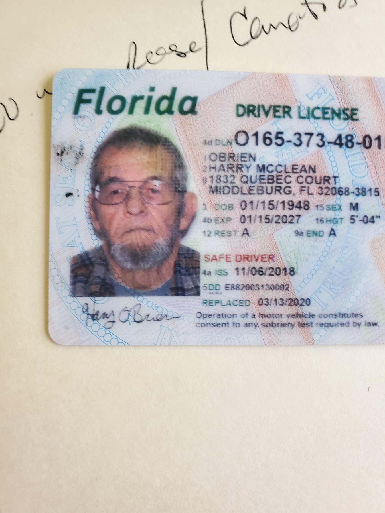 Avis de décès de Harry McClean O'Brien