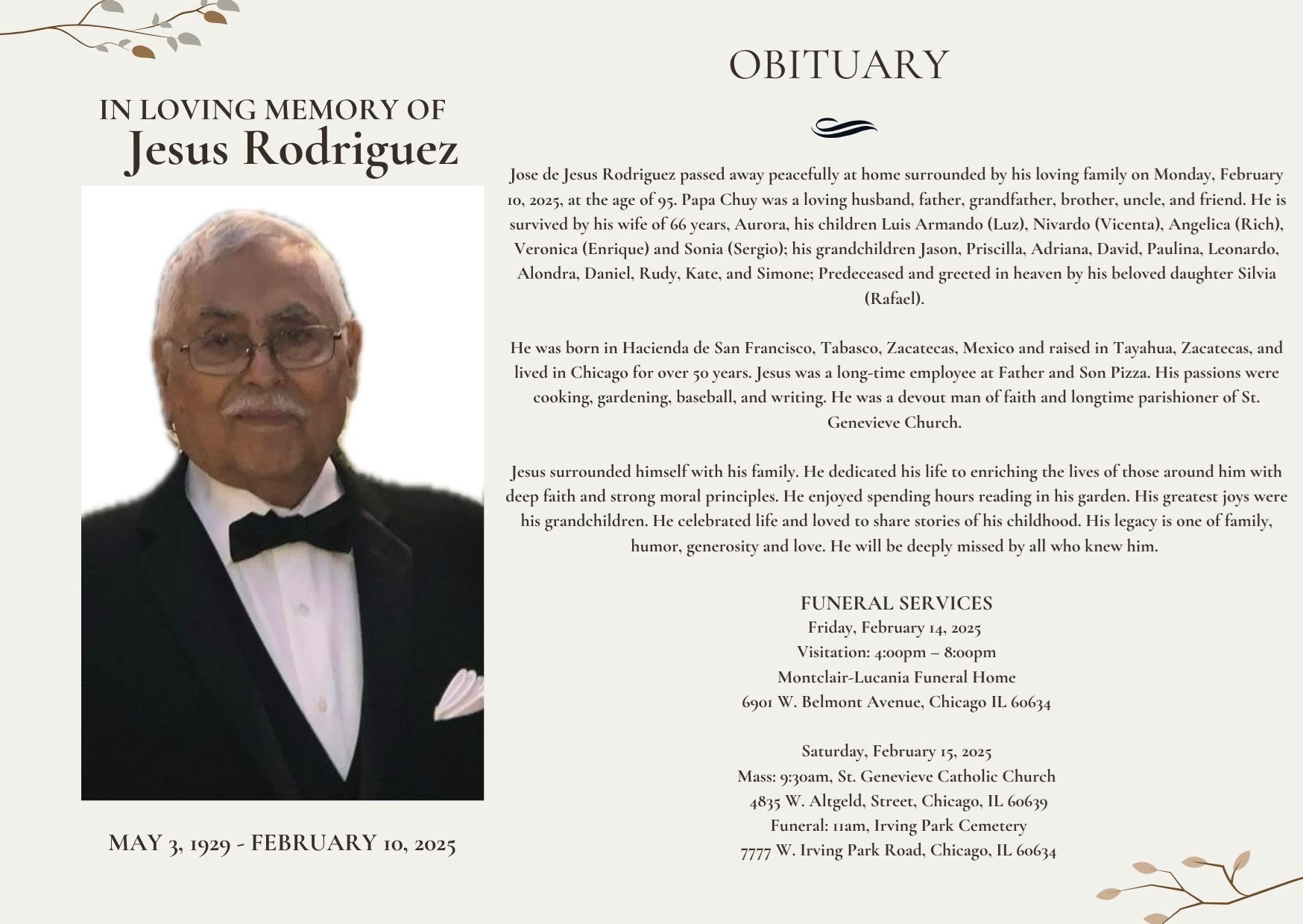 Obituary of Jesus Rodriguez