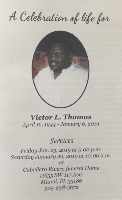 Obituary of Victor L Thomas