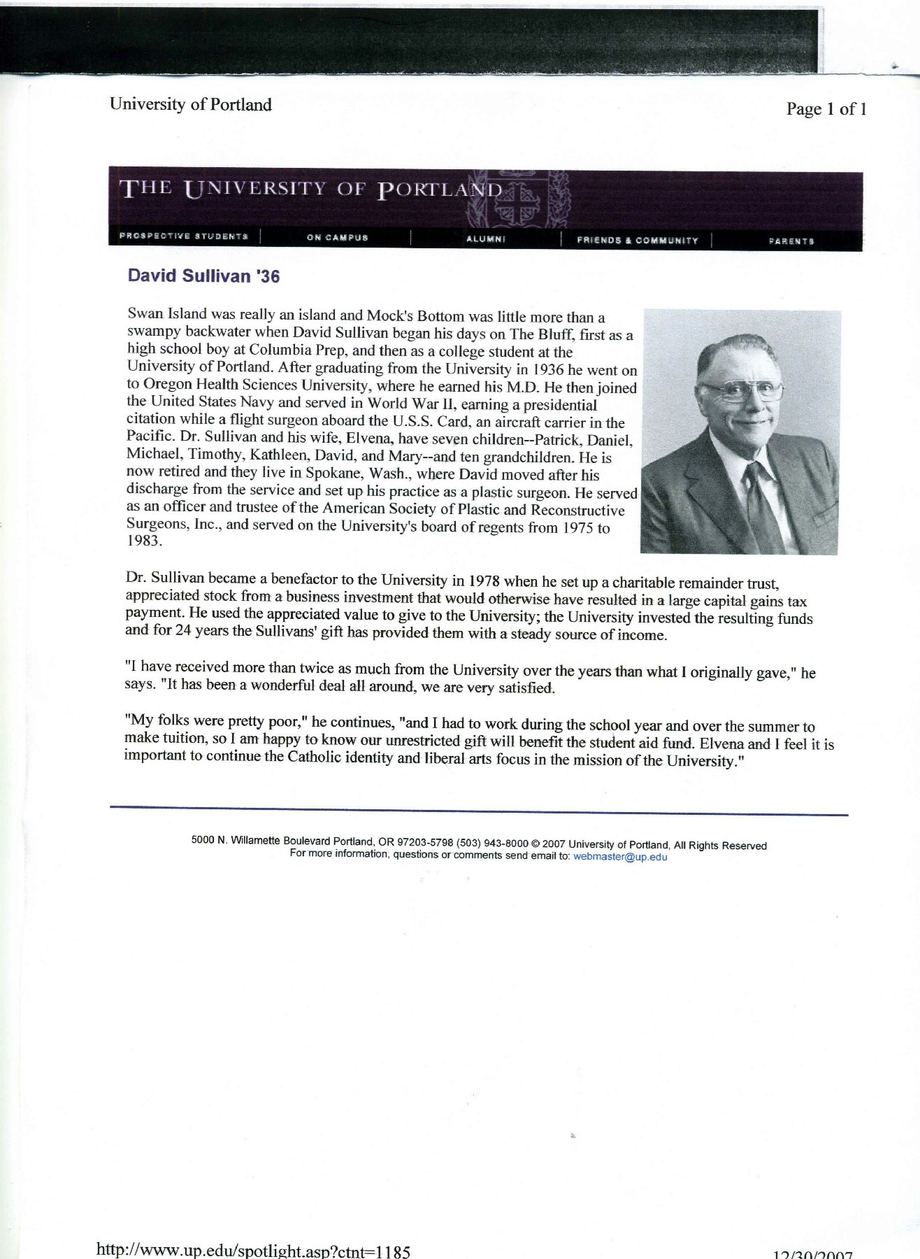 Obituary of David Eugene Sullivan MD