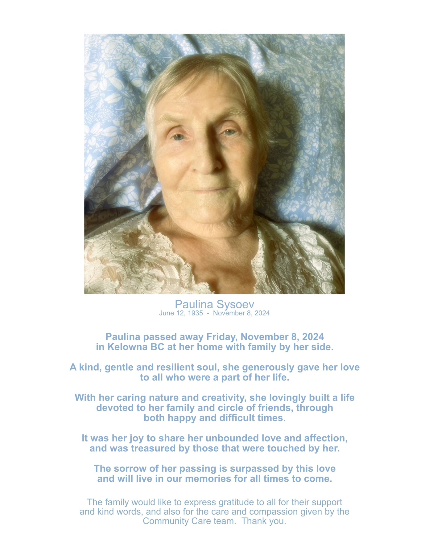 Obituario de Paulina Sysoev