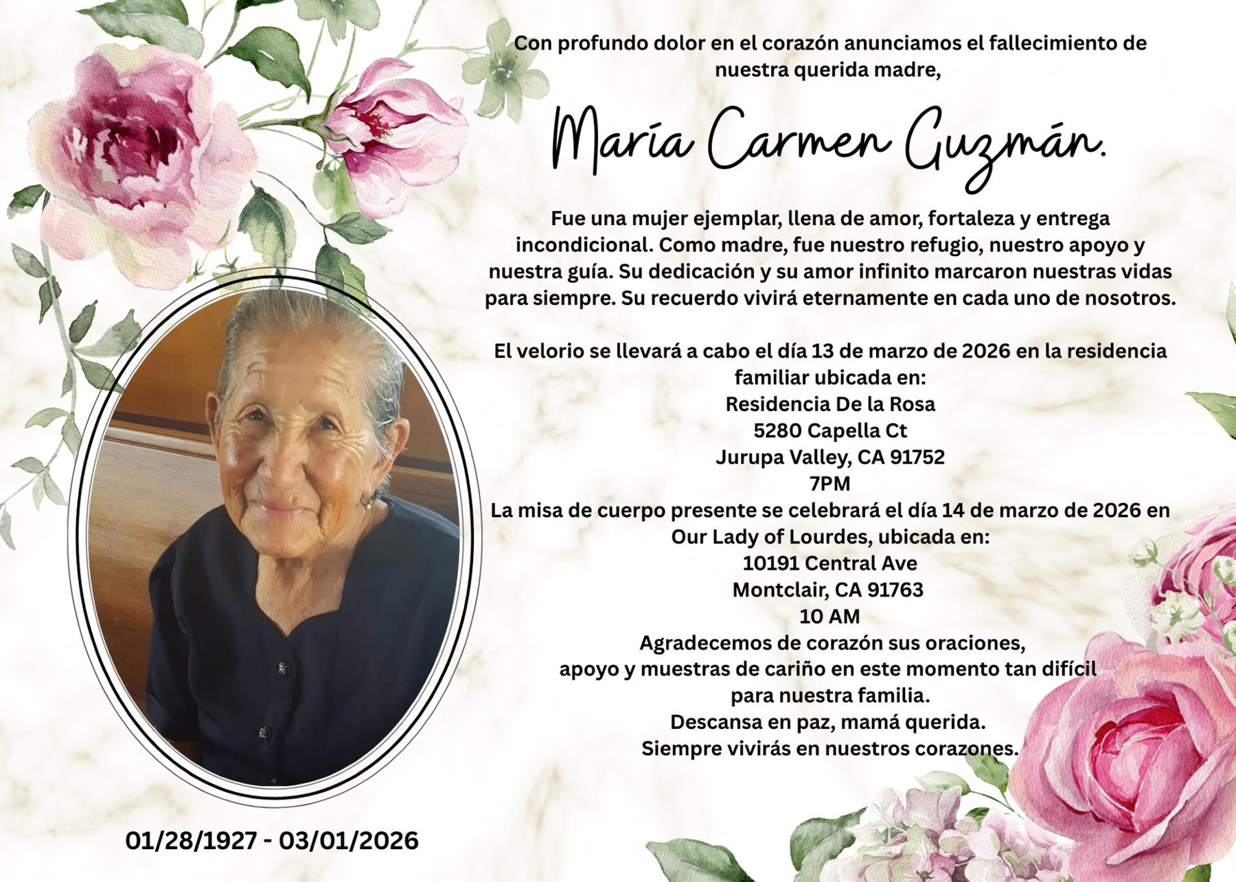 Obituario de Maria Carmen Guzman