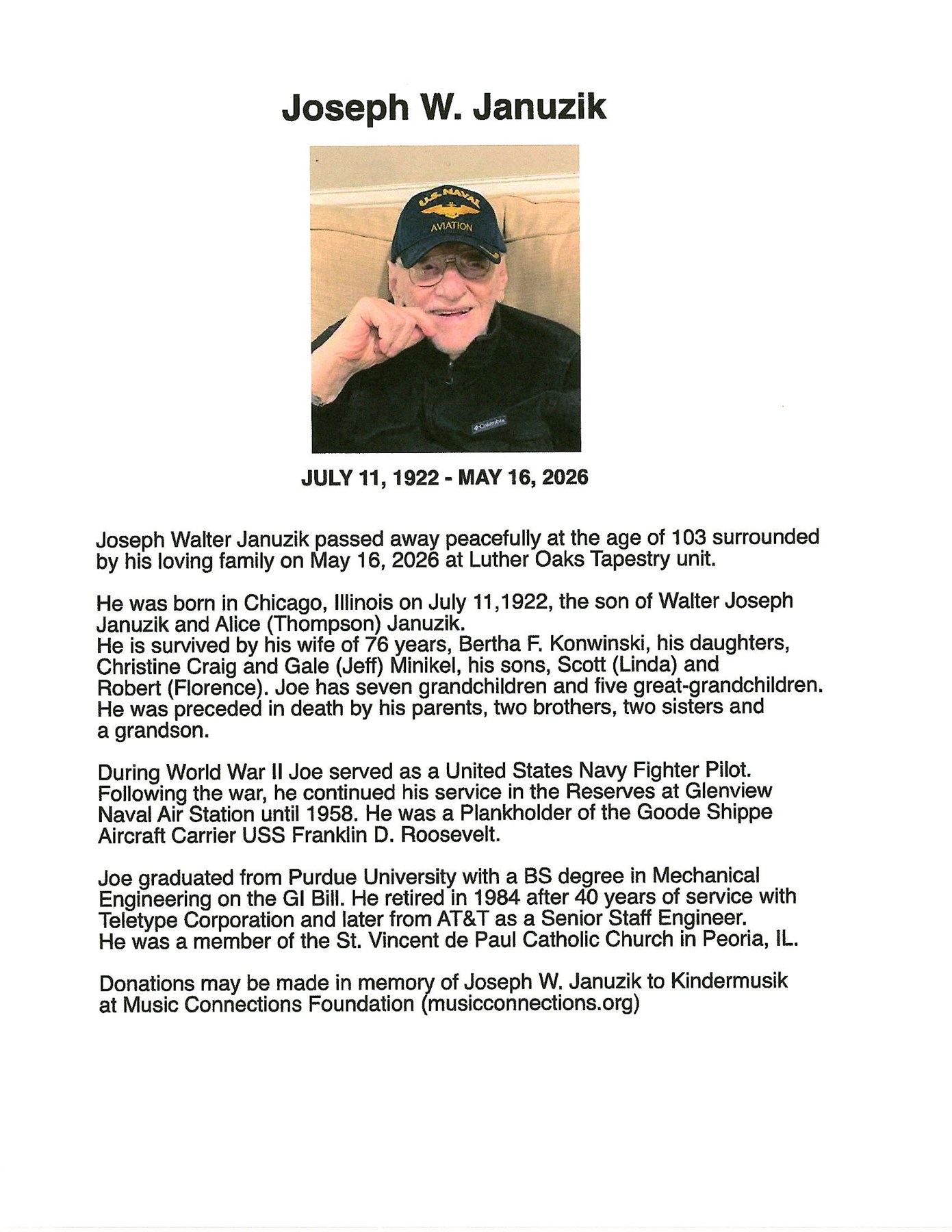 Obituary of Joseph Walter Januzik