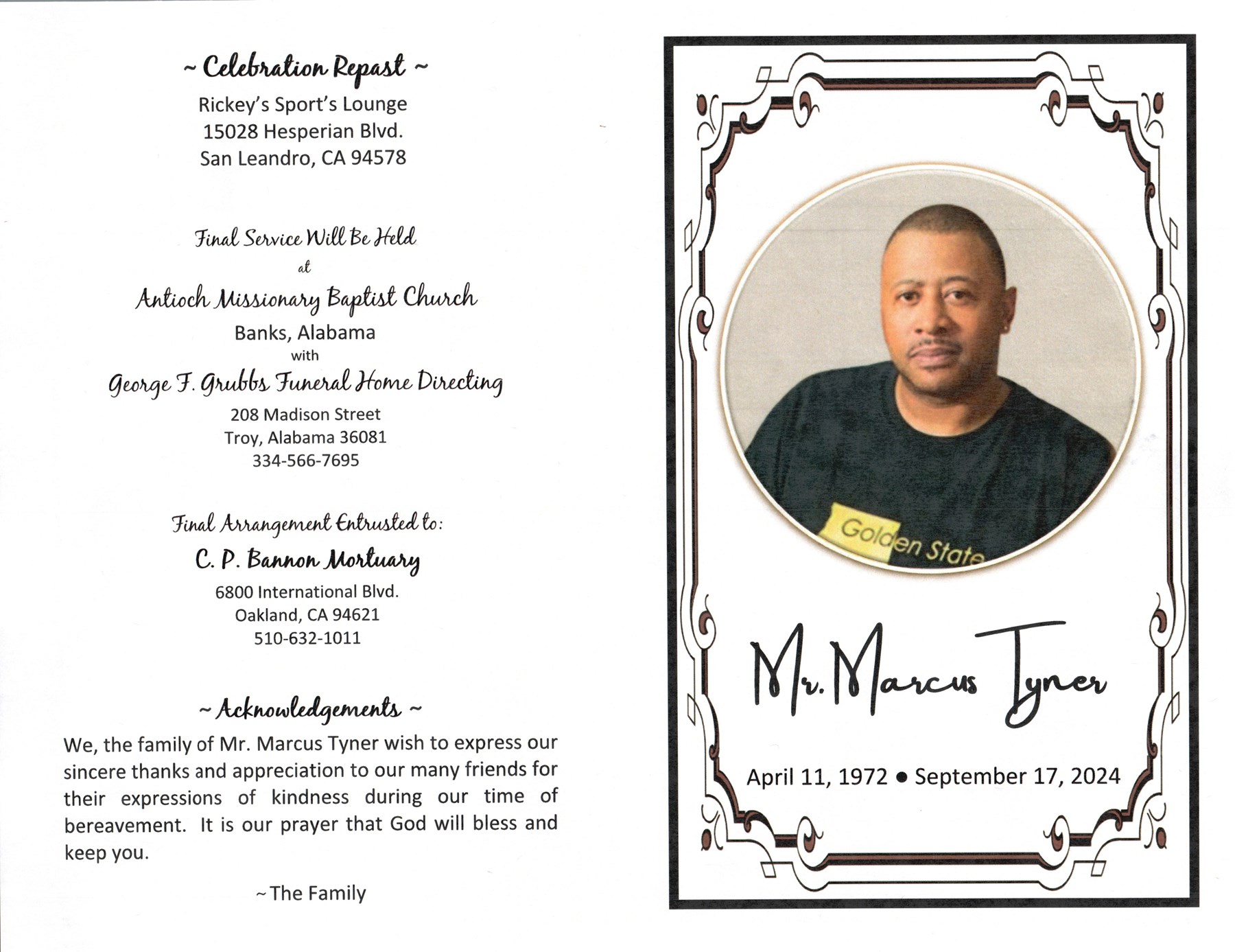 Obituary of Marcus Octavius Tyner