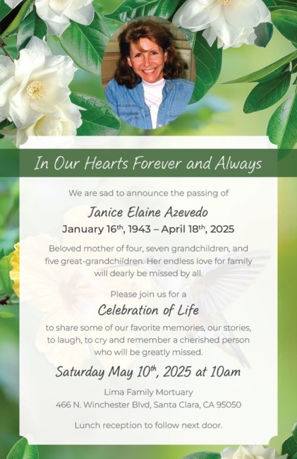 Obituary of Janice Elaine Azevedo