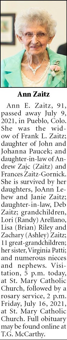 Obituary of Ann E. Zaitz