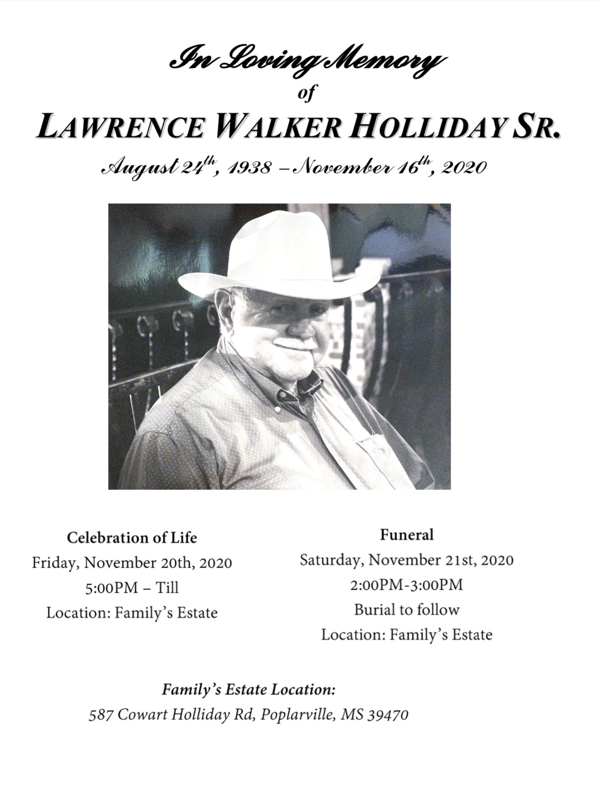 Obituary of Lawrence Walker Holliday Sr.