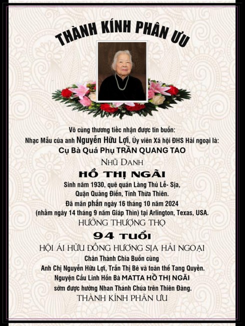 Obituary of Ngai Thi Ho