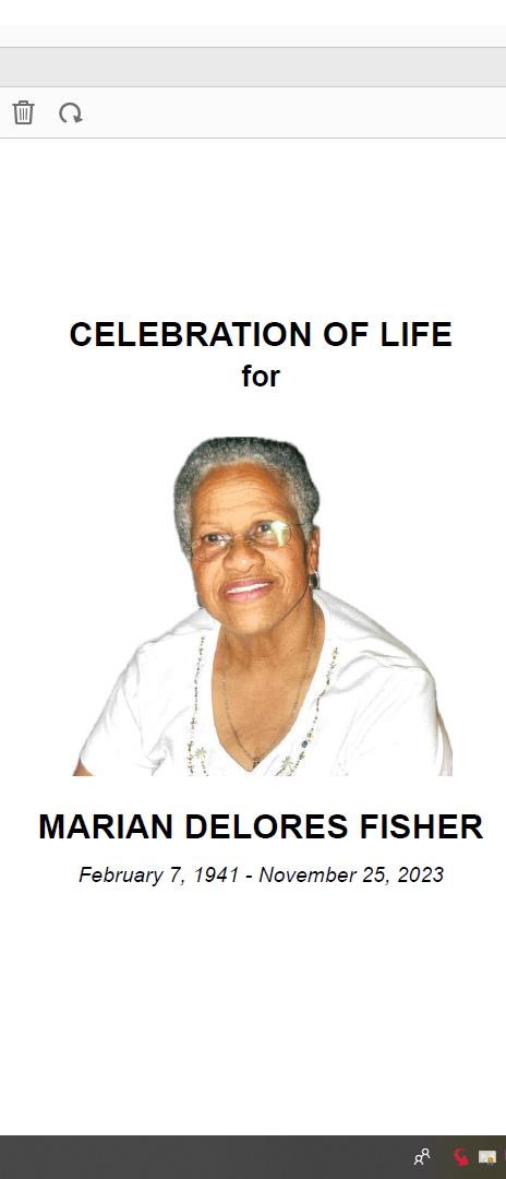 Obituary of Marian Delores Fisher