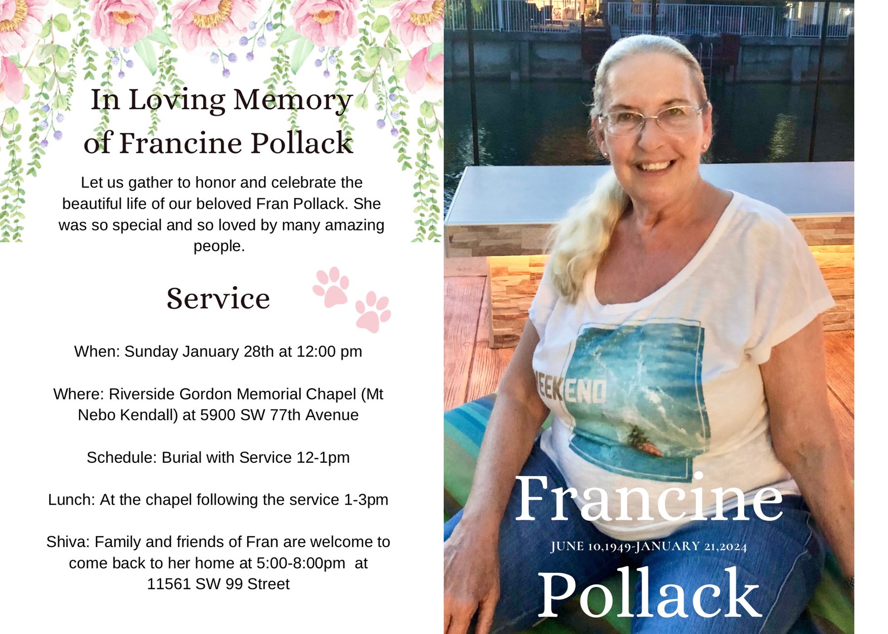 Obituary of Francine Pollack