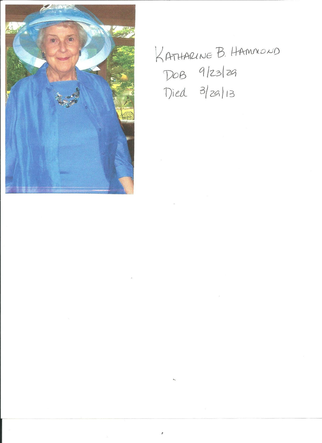 Obituary of Katharine Hammond