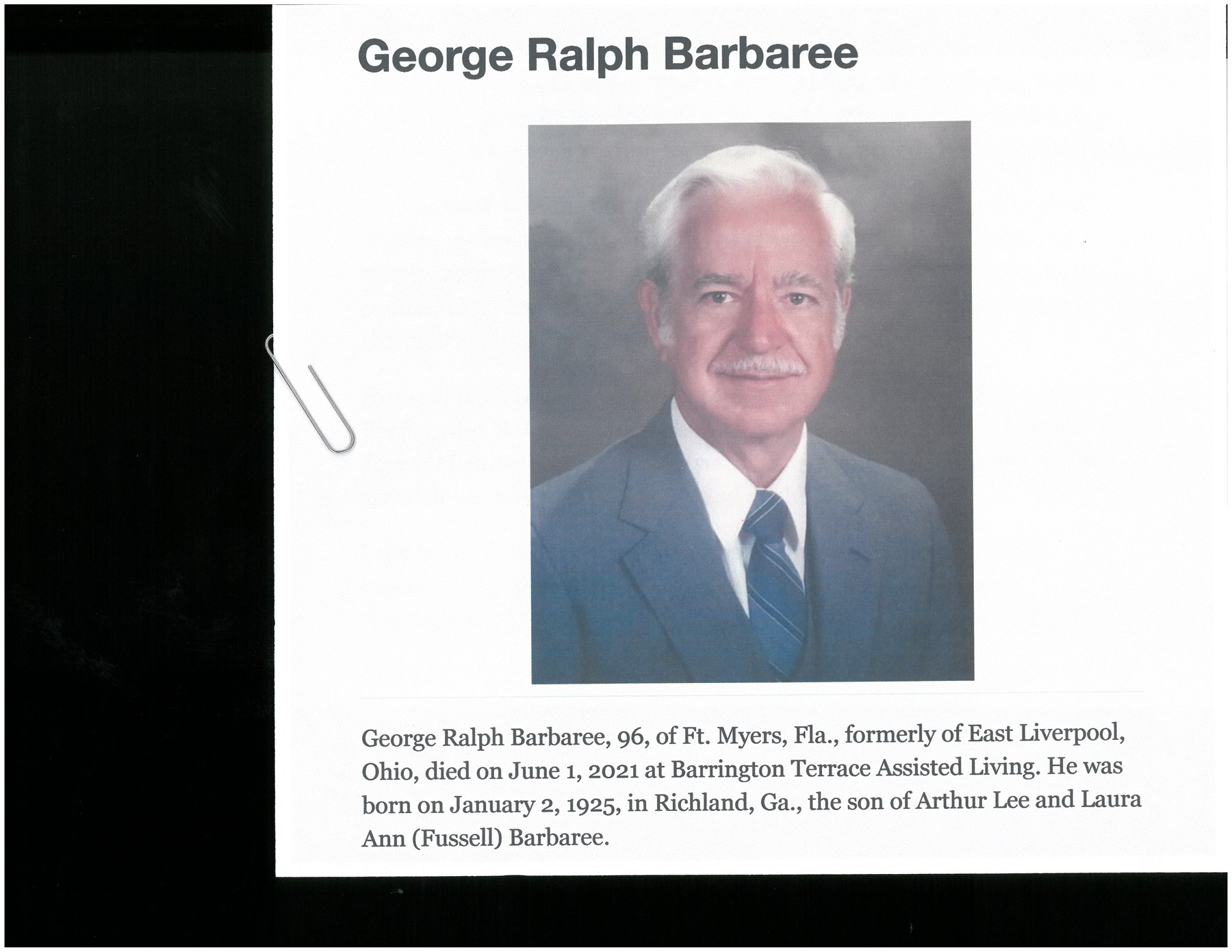 Obituary of George Ralph Barbaree