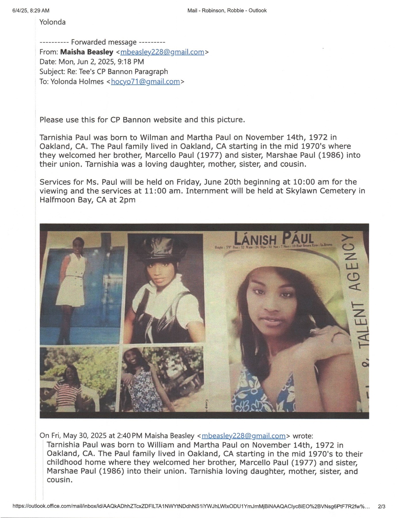 Obituary of Tarnishia Latonya Paul