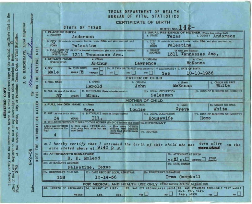 Arthur Mckenna Obituary Houston Tx