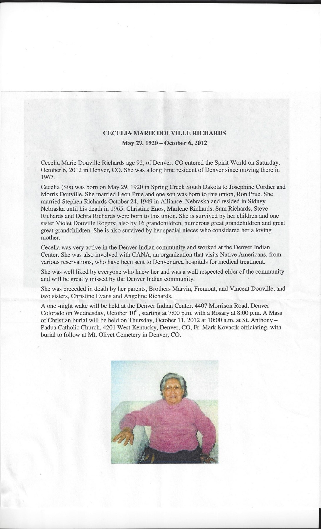 Obituary of Cecelia Richards