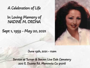 Obituary of Nadine Maria Orona