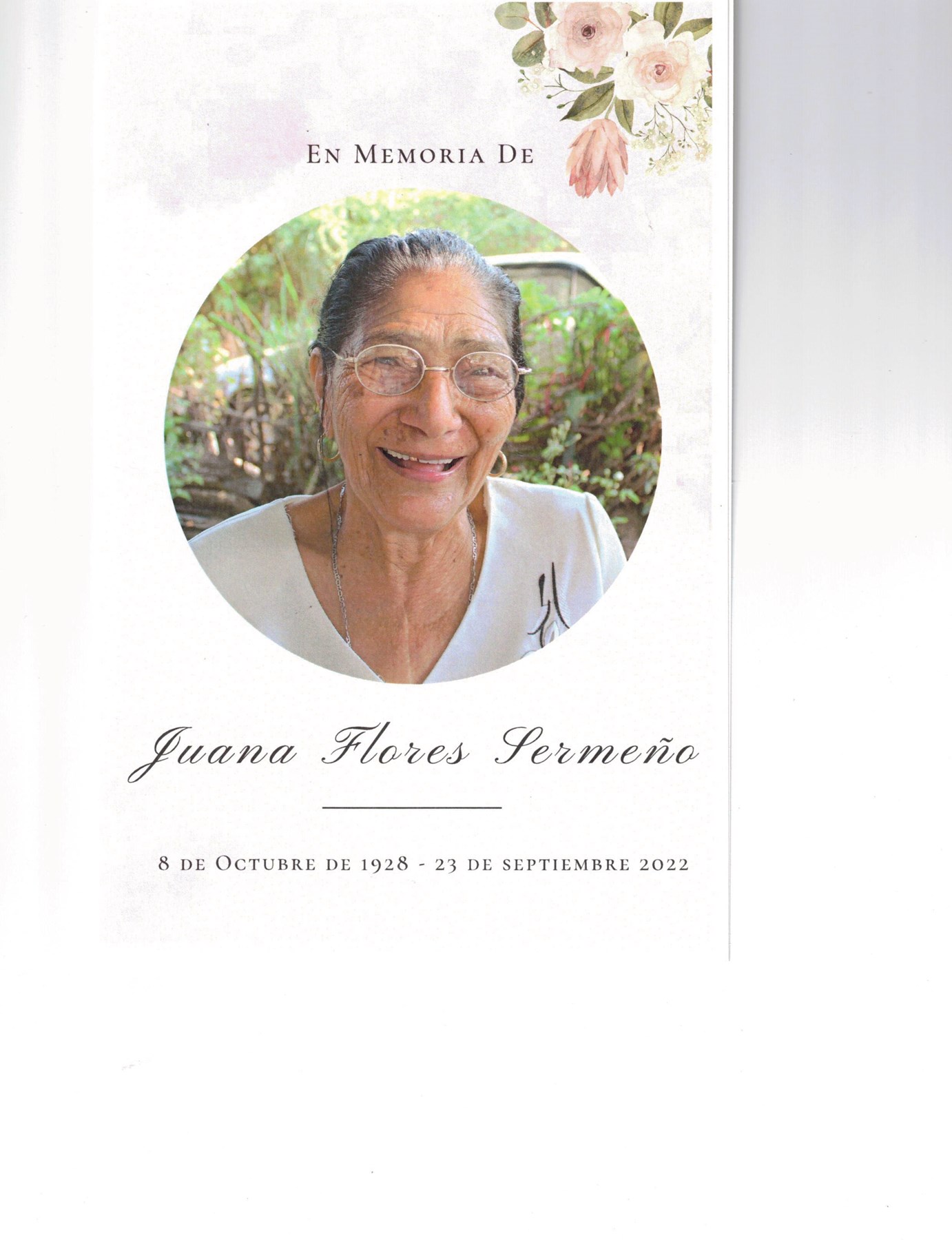 Obituario de Juana Rosario Flores Sermeno