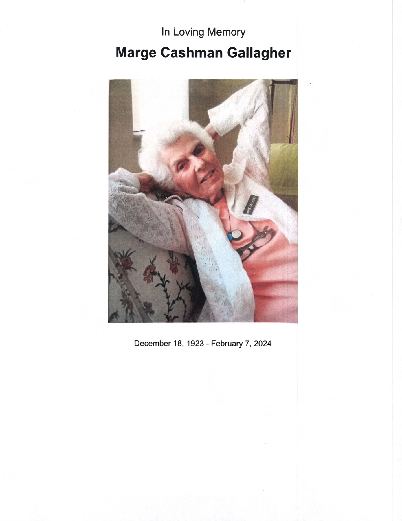 Obituary of Marjorie Cashman Gallagher