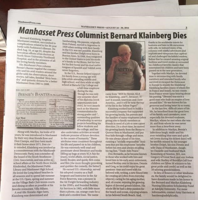 Obituary of Bernard Klainberg