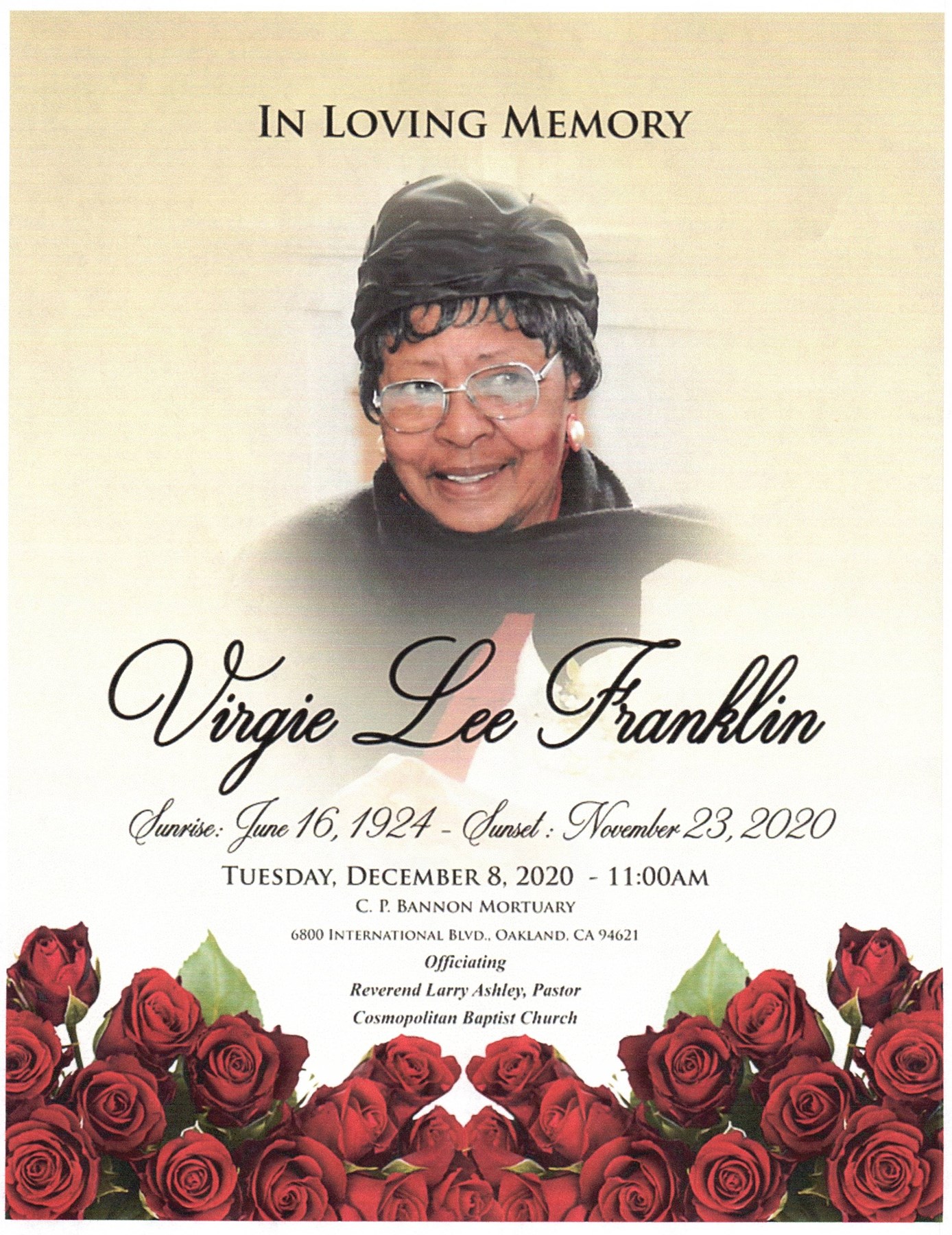 Obituary of Virgie Lee Franklin