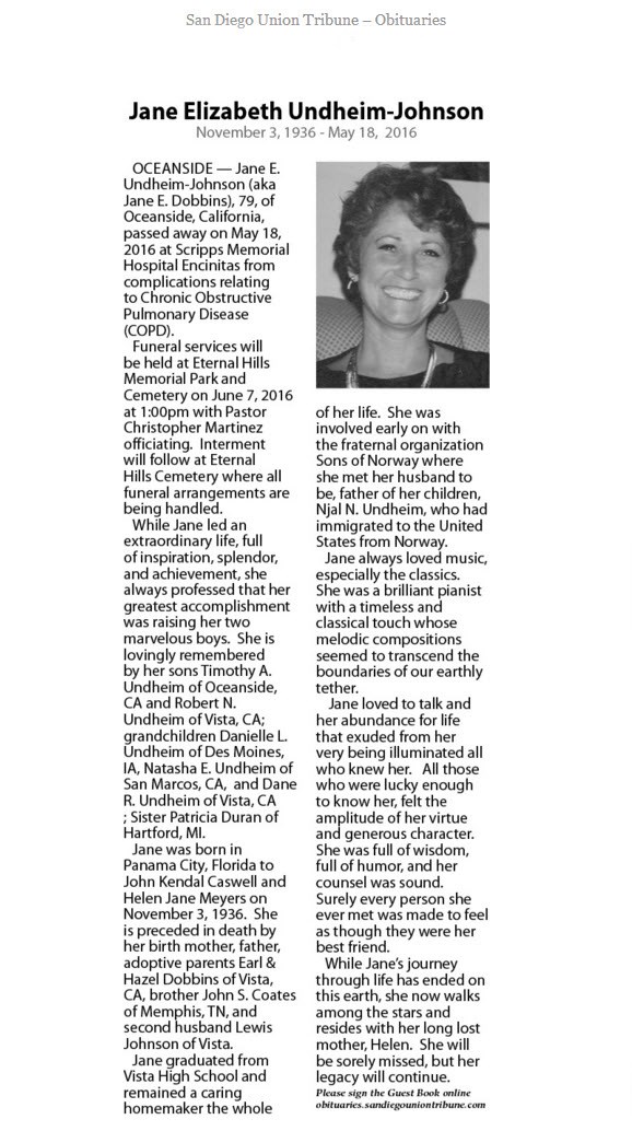 Obituary of Jane Elizabeth Johnson