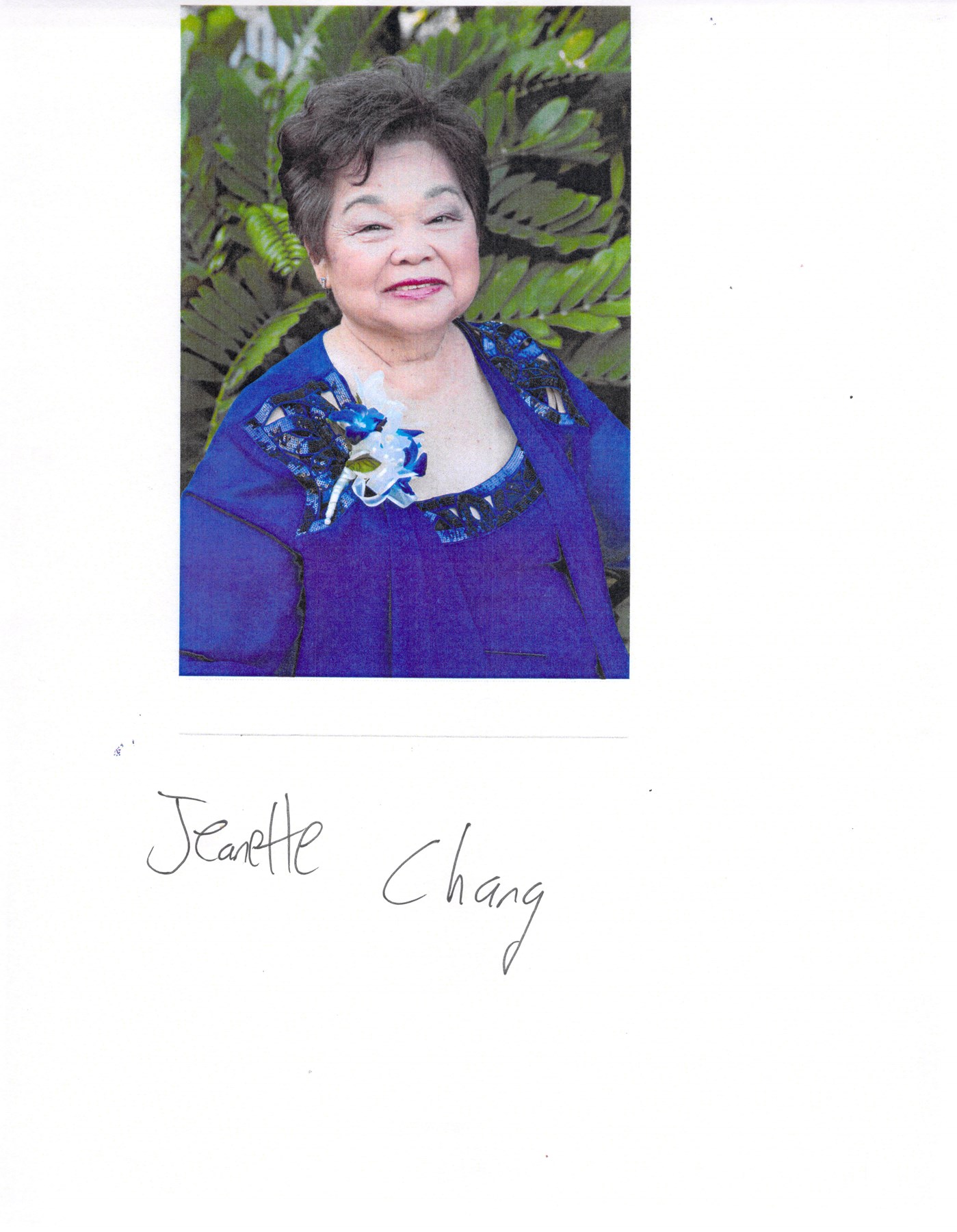 Obituary of Jeanette Maria Chang