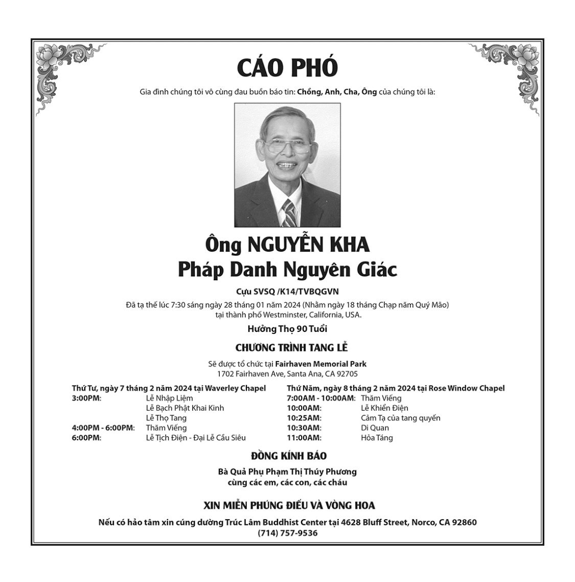 Kha Nguyen Obituary Santa Ana, CA