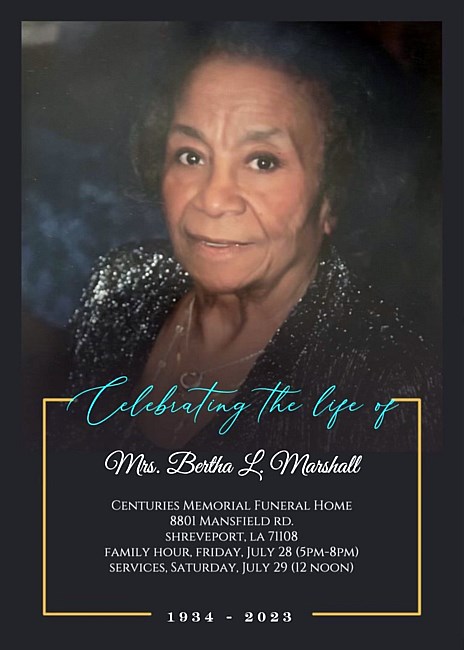 Obituary of Bertha Lee Jones Marshall