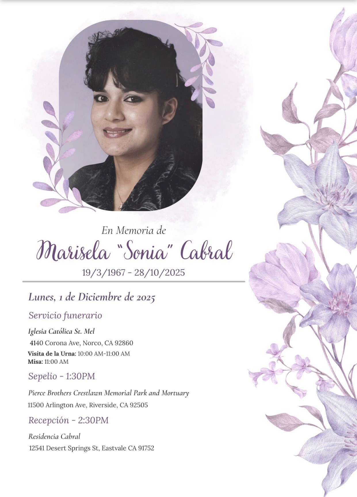 Obituary of Marisela B Cabral