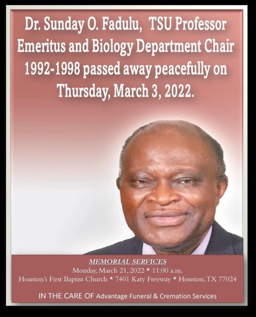 Obituary of Sunday Olufunmilola Fadulu