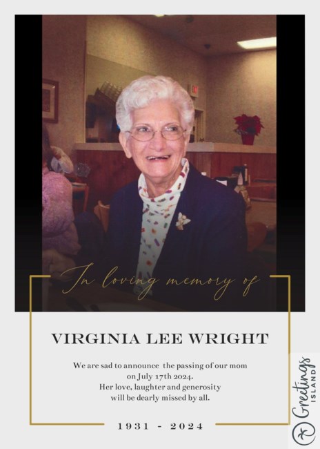 Obituary of Virginia Lee Wright