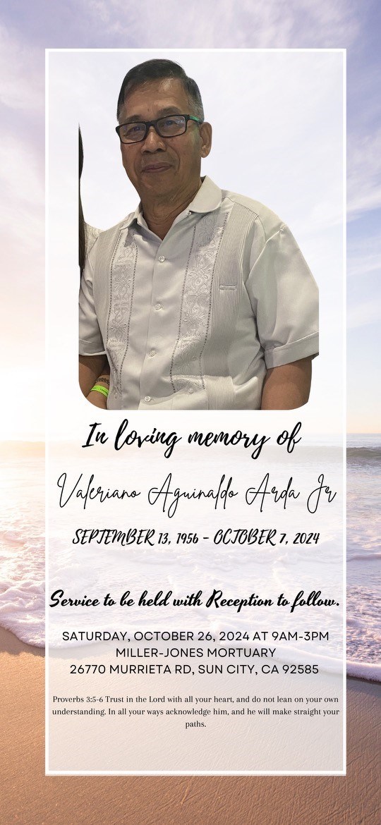 Obituary of Valeriano Aguinaldo Arda Jr.