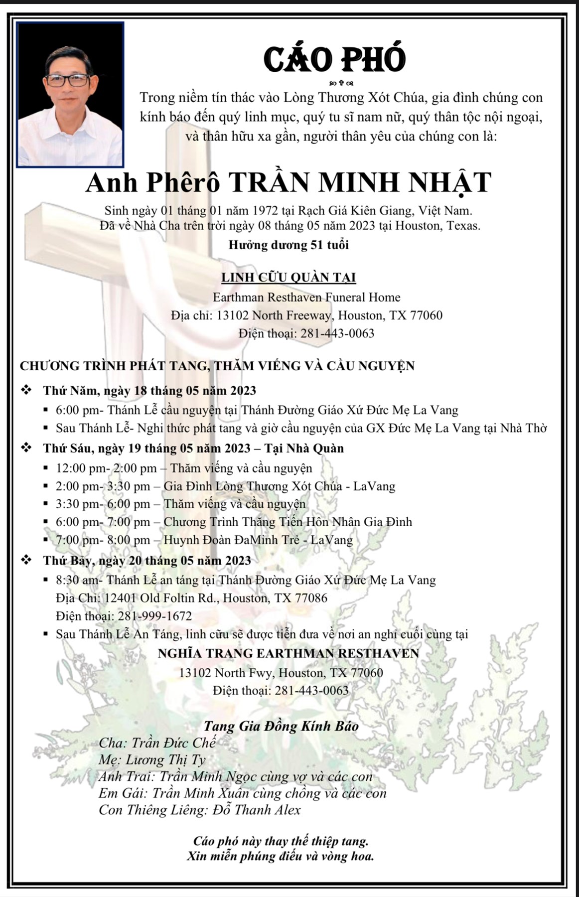 Obituary of PHÊRÔ TRẦN MINH NHẬT