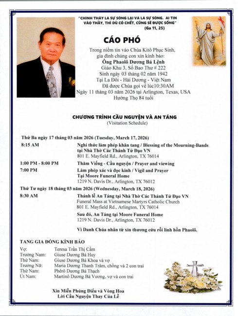 Obituary of Lenh Ba Duong