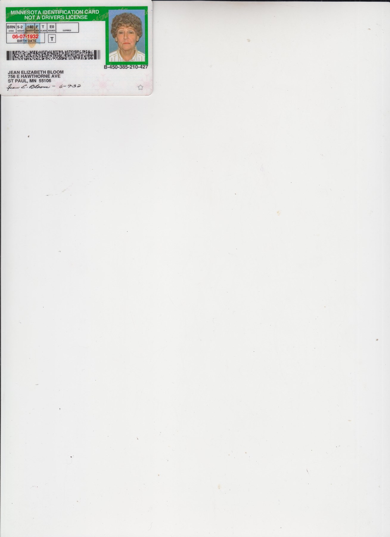 Obituary of Jean Elizabeth Bloom