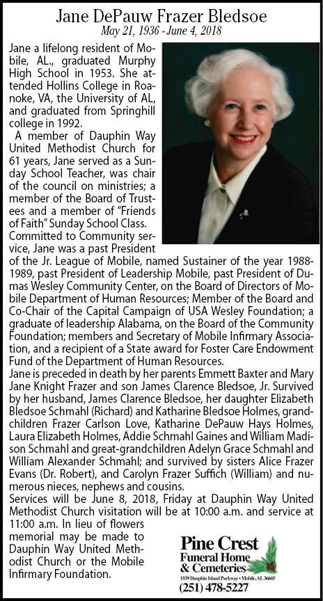 Obituary of Jane Frazer Bledsoe