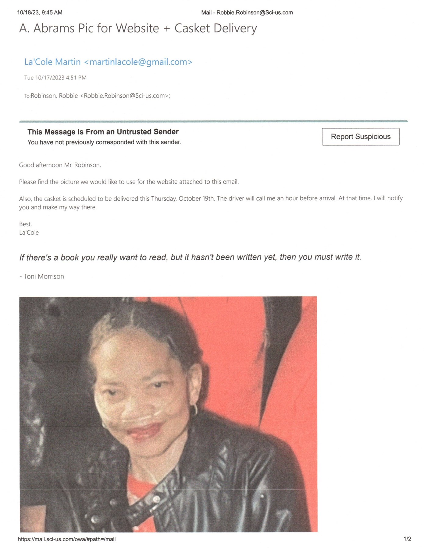 Obituary of Adrienne Abrams