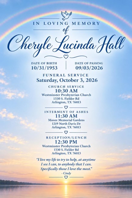 Obituary of Cheryle "Cindy" Lucinda Hall